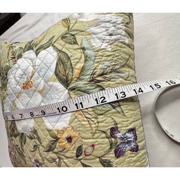 Decorative Pillow Quilted Magnolia Print Sage Green Ivory Red 14” Square. - Picture 5 of 5